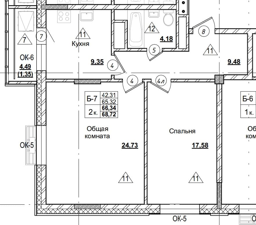 2 комн., 66.6 м²
