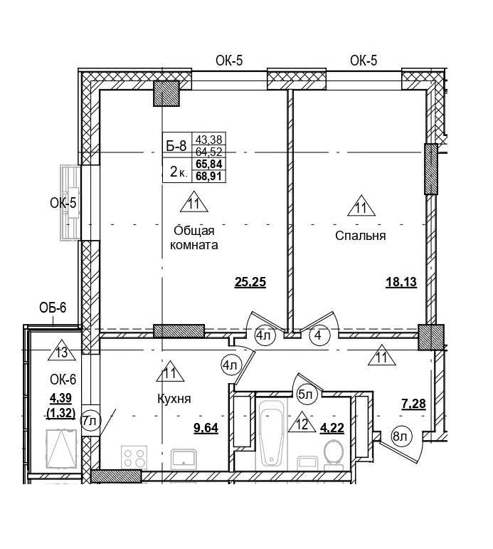 2 комн., 65.8 м²