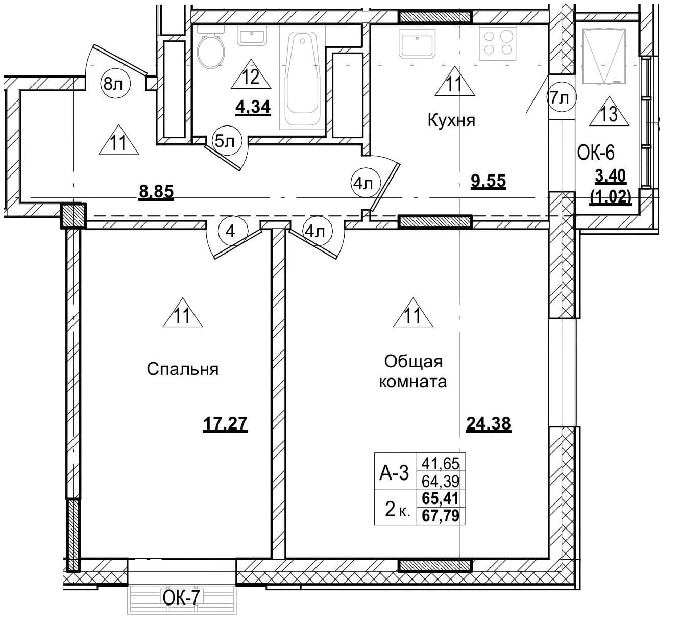 2 комн., 65.4 м²
