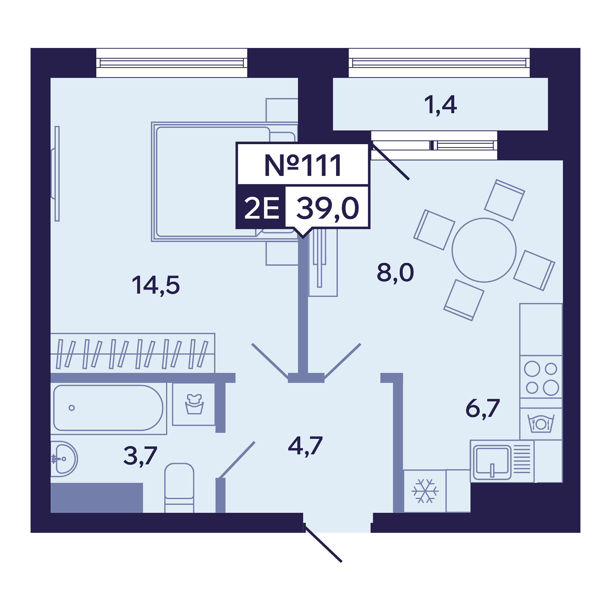 2 комн., 39.0 м²