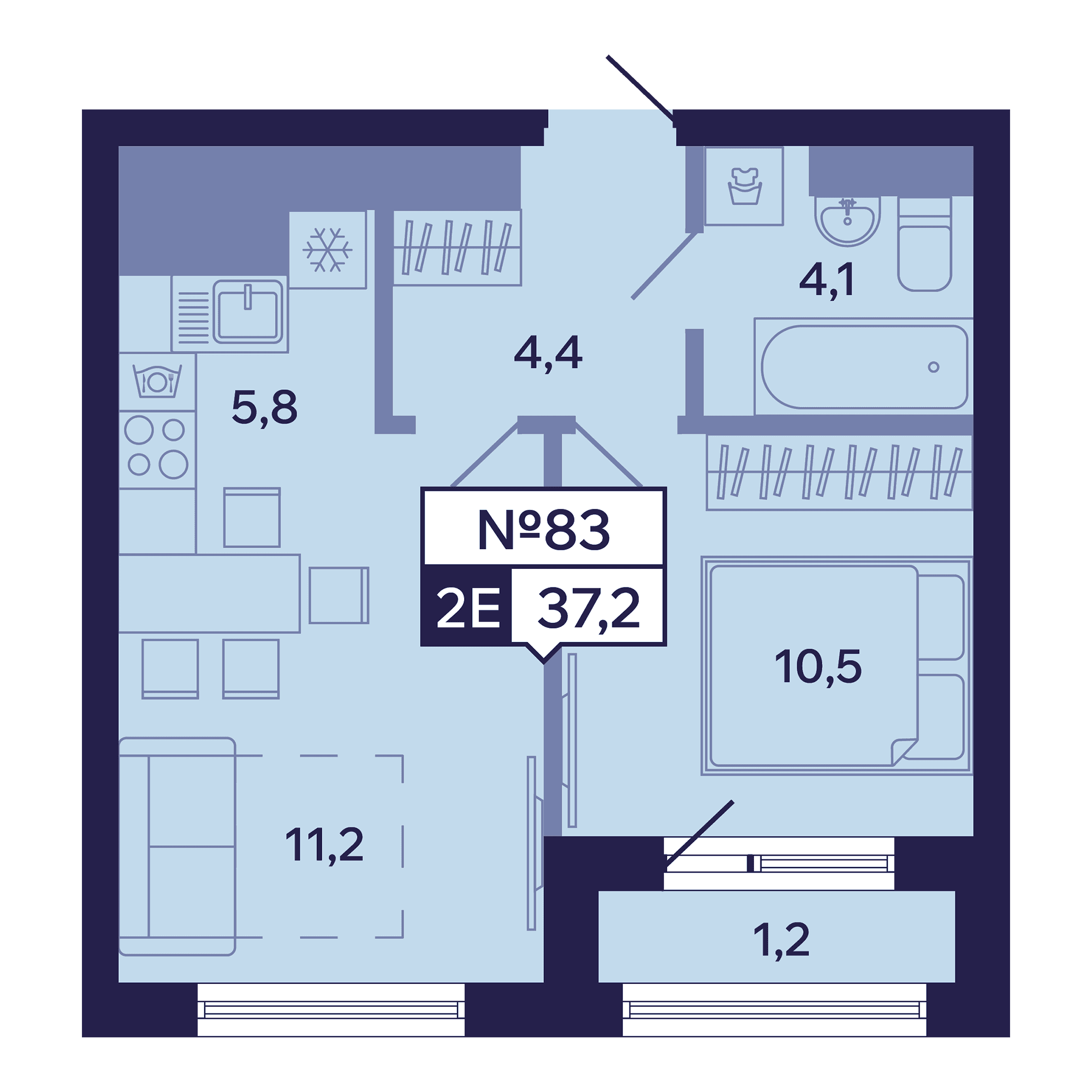 2 комн., 37.2 м²