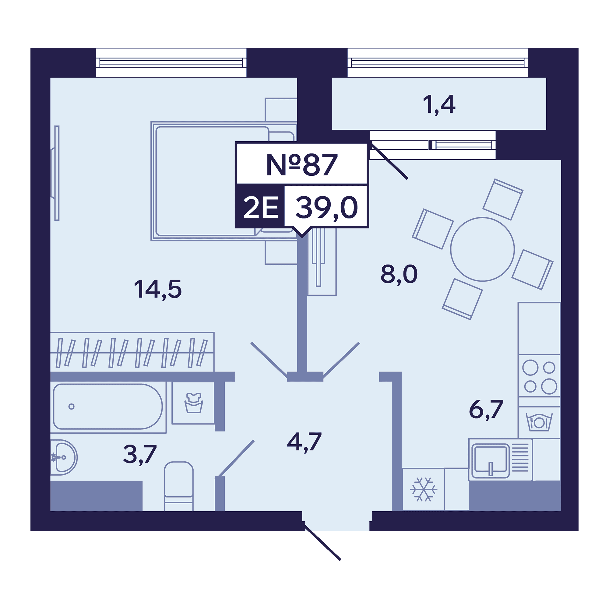 2 комн., 39.0 м²