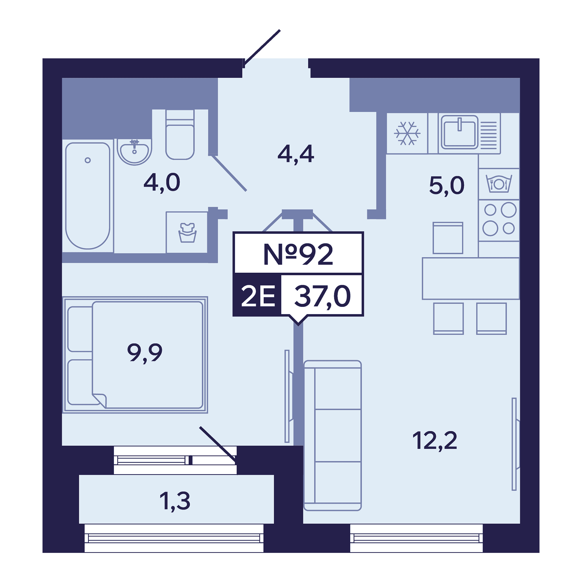 2 комн., 37.0 м²