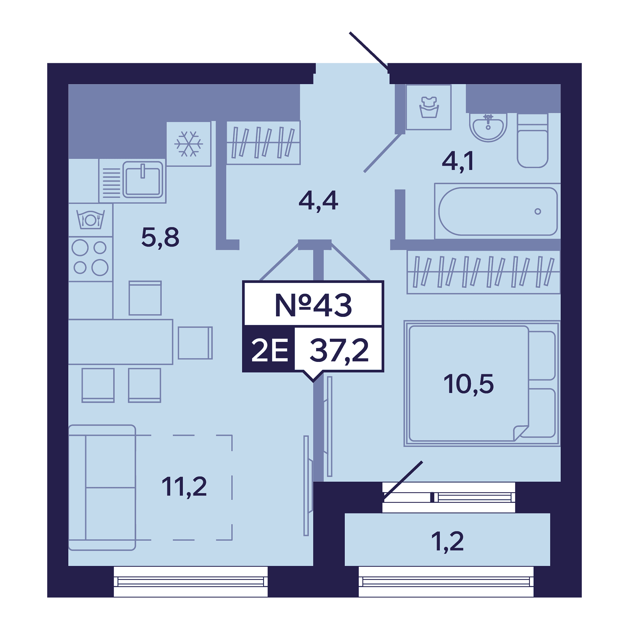 2 комн., 37.2 м²