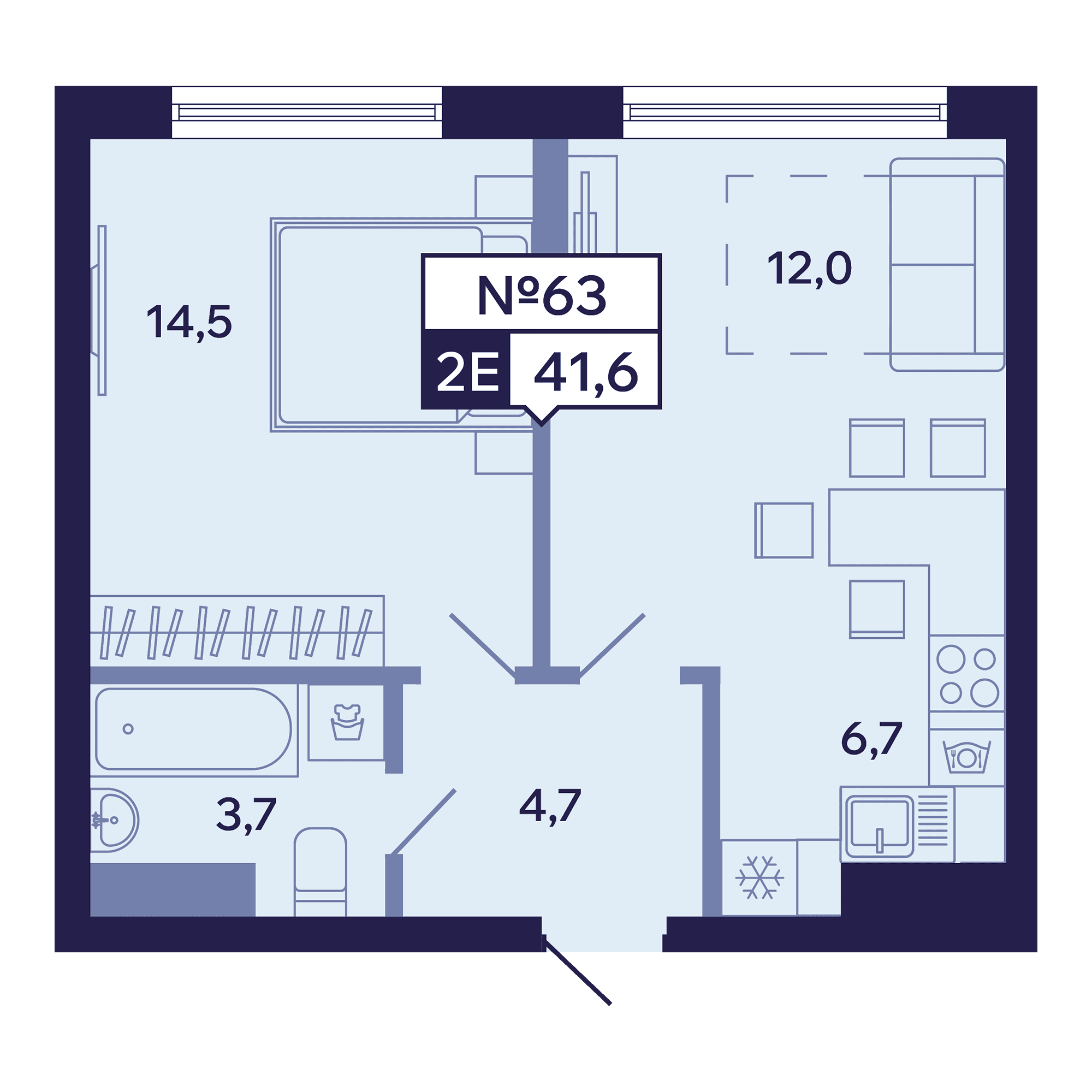 2 комн., 41.6 м²