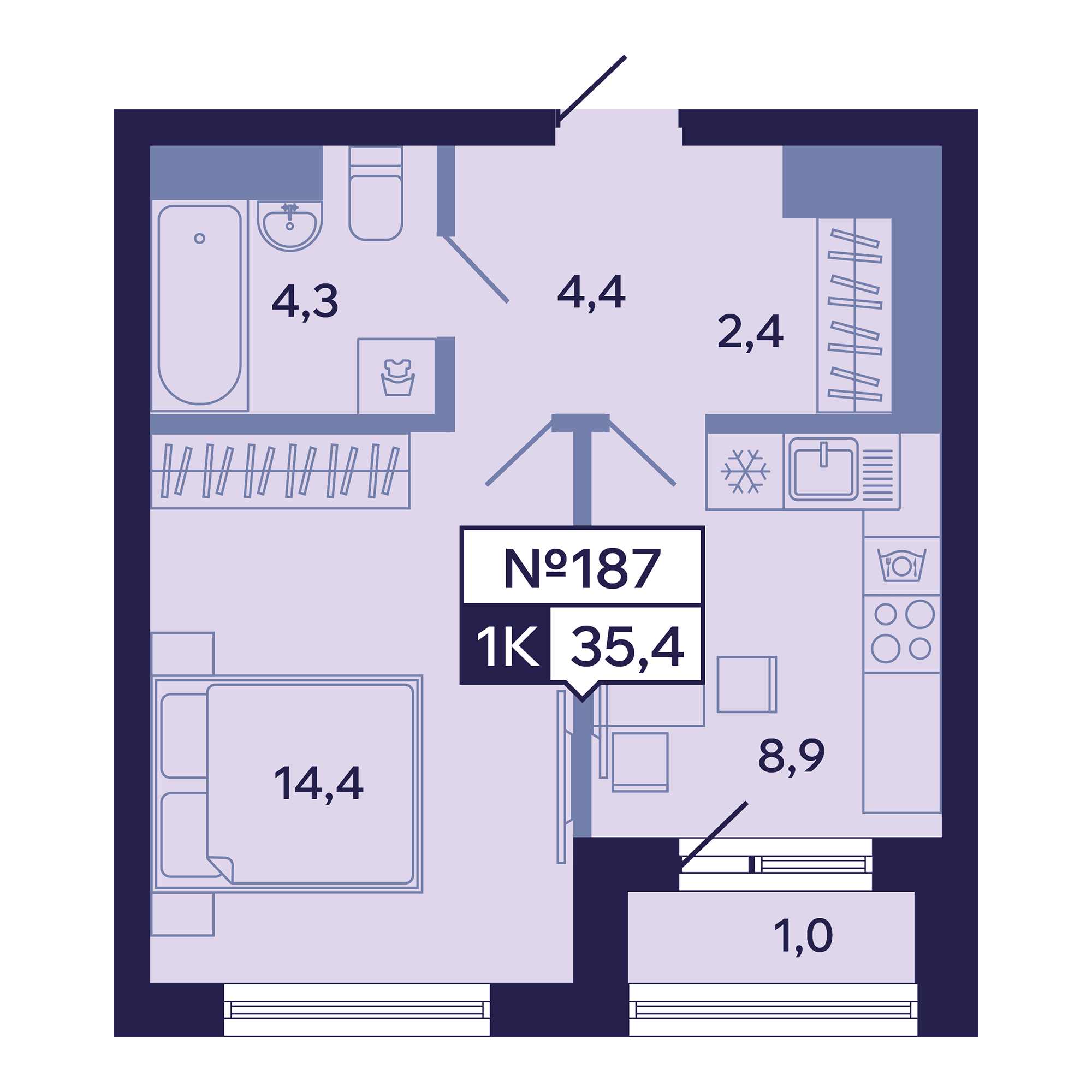 1 комн., 35.4 м²