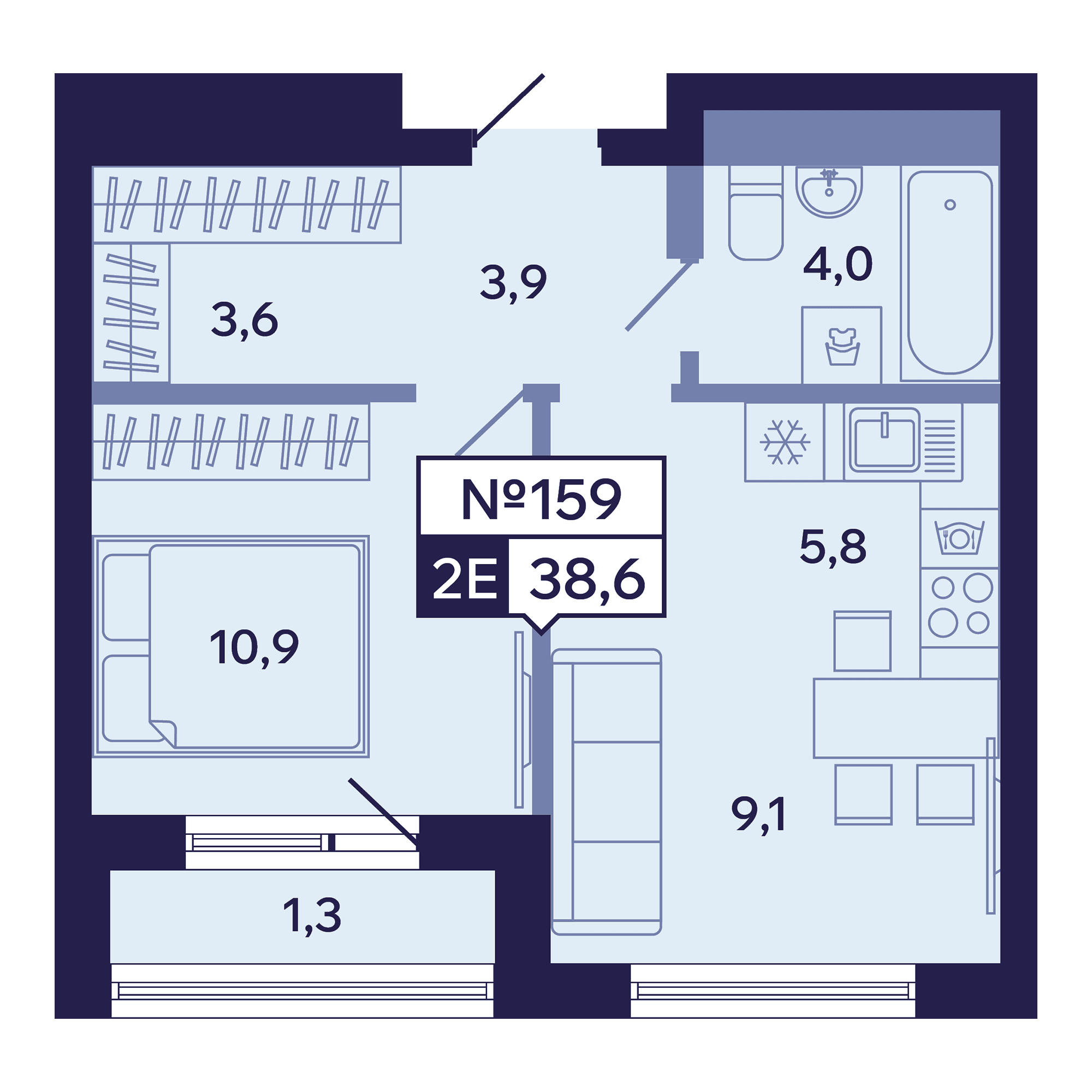 2 комн., 38.6 м²