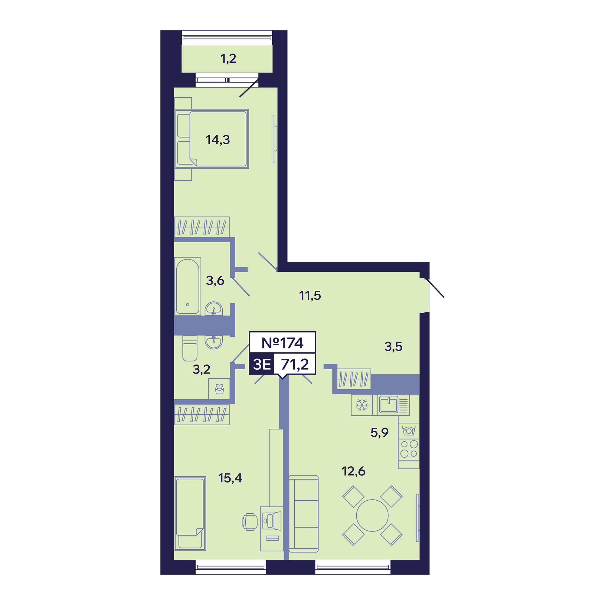 3 комн., 71.2 м²