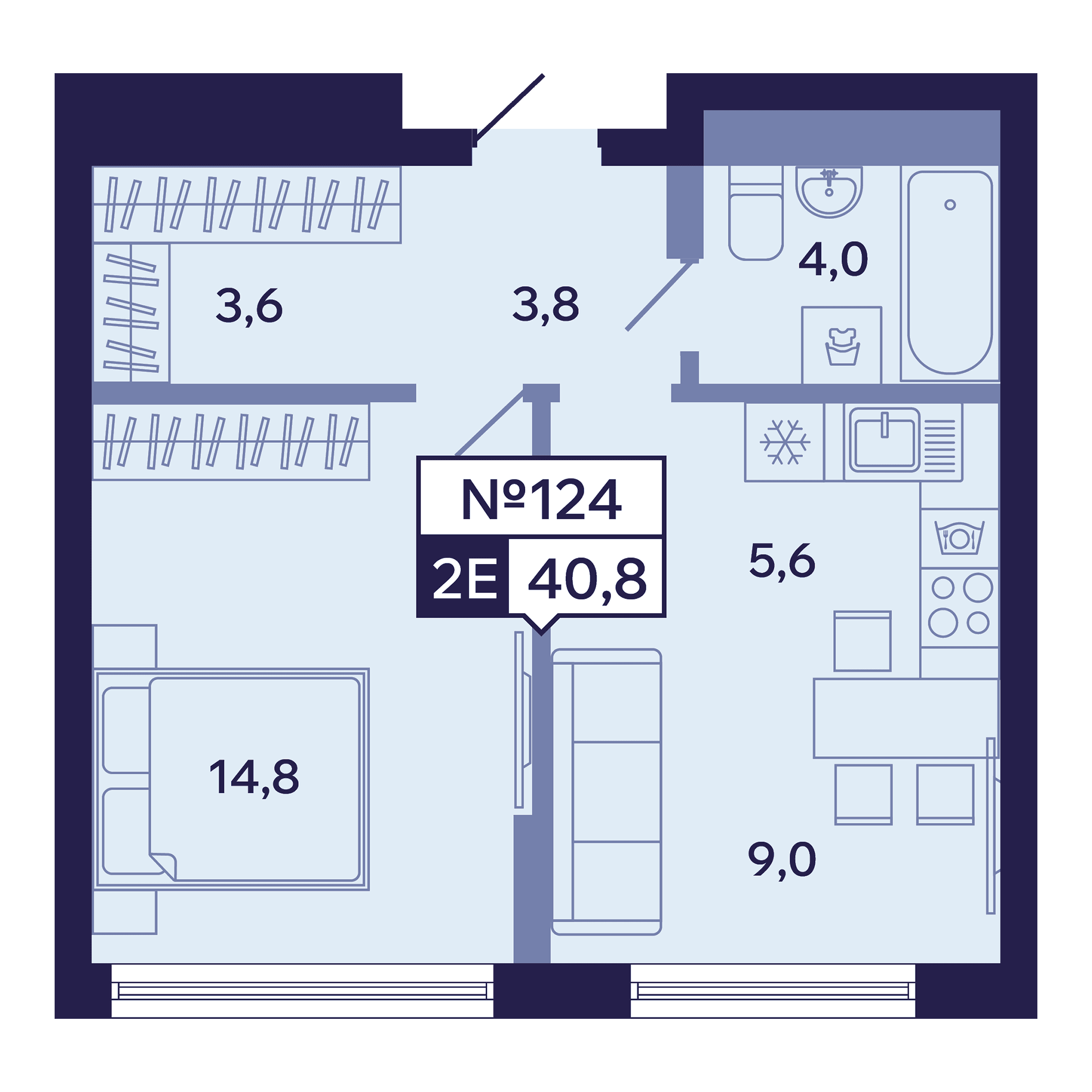 2 комн., 40.8 м²