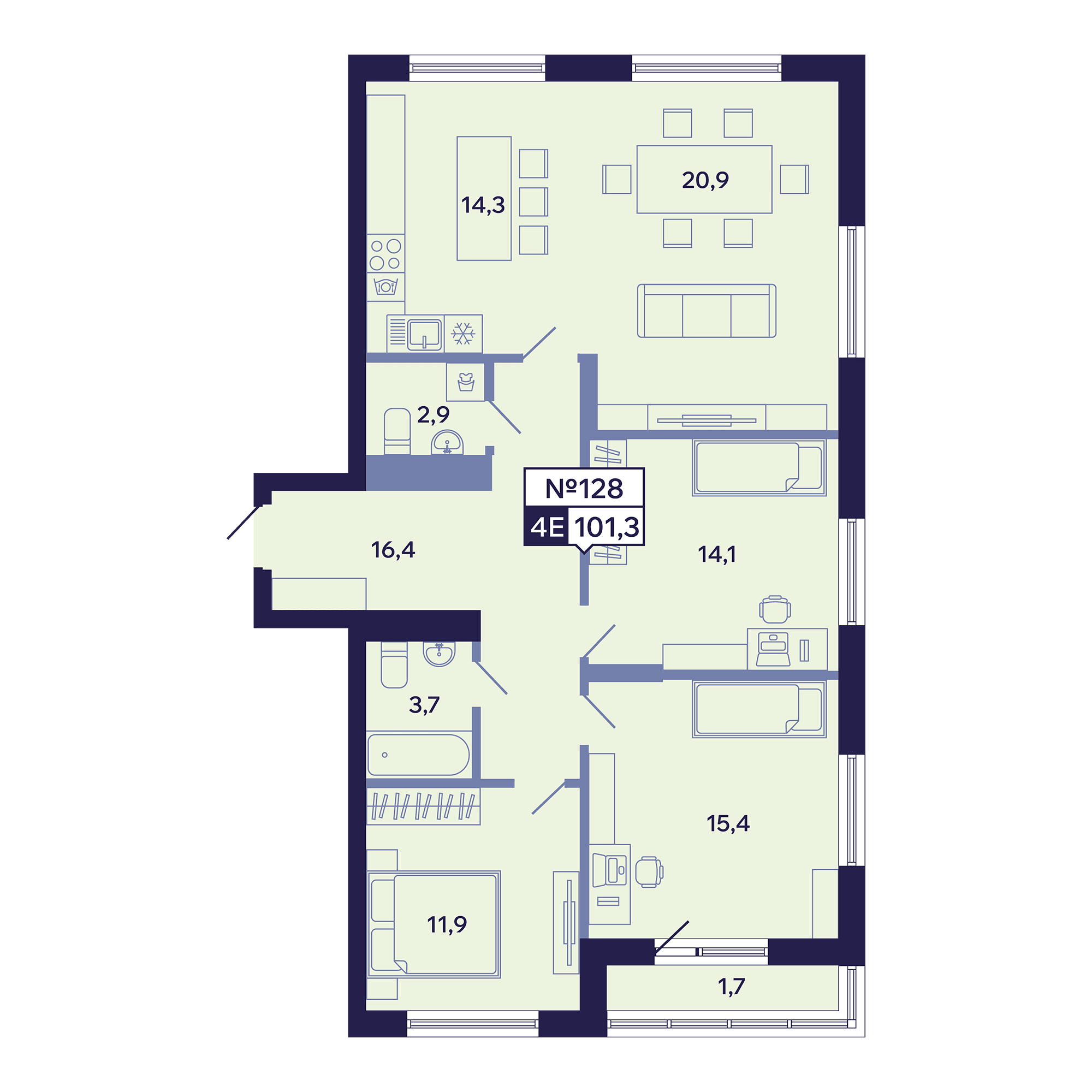 4 комн., 101.3 м²