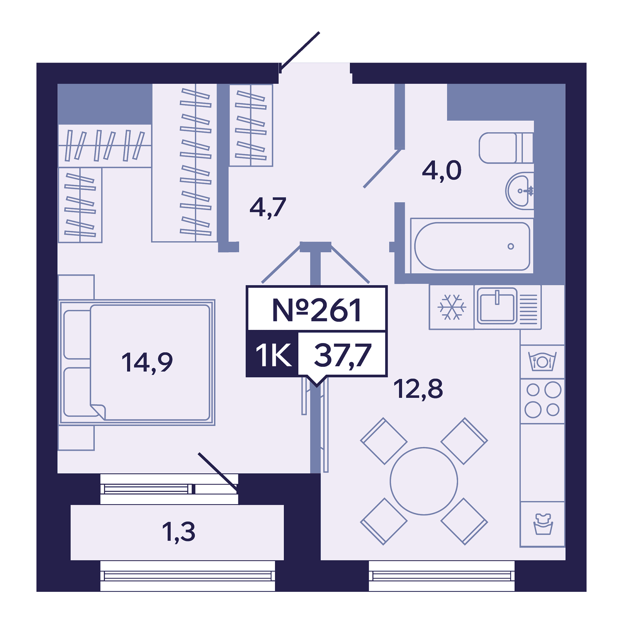 1 комн., 37.8 м²