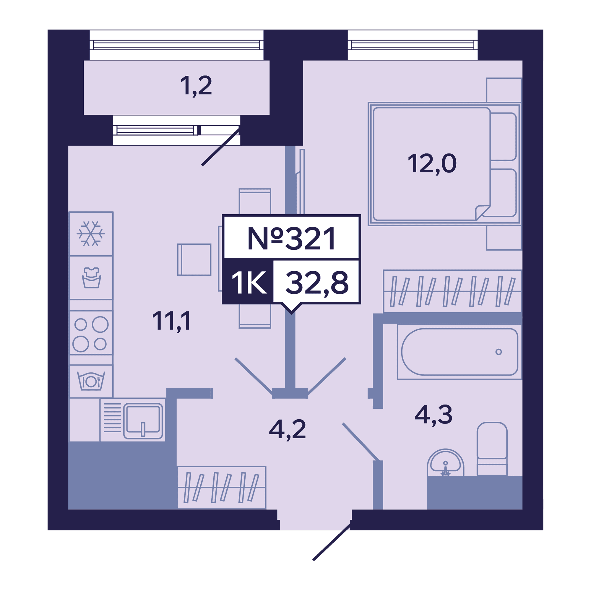 1 комн., 32.8 м²