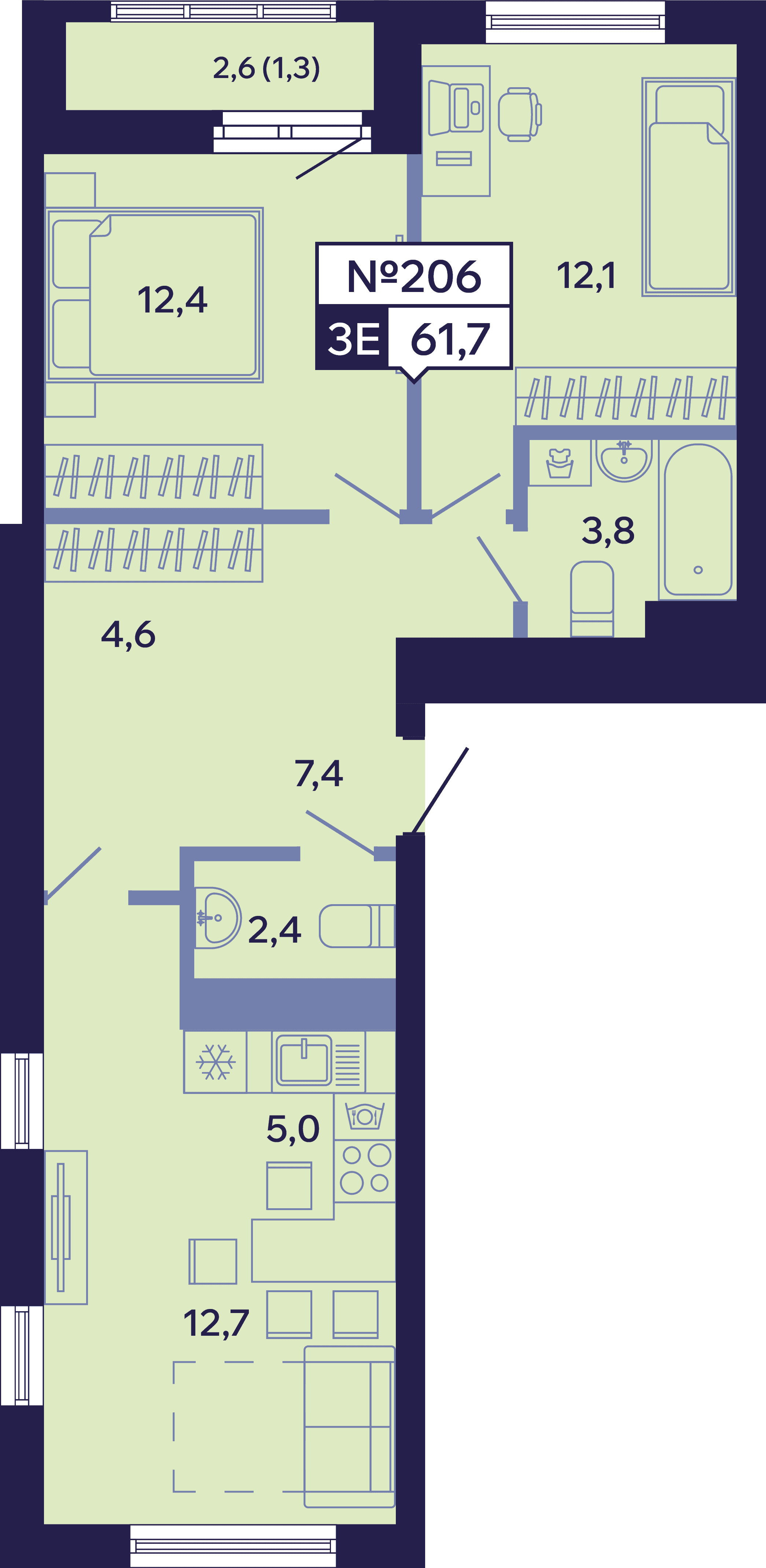 3 комн., 61.7 м²