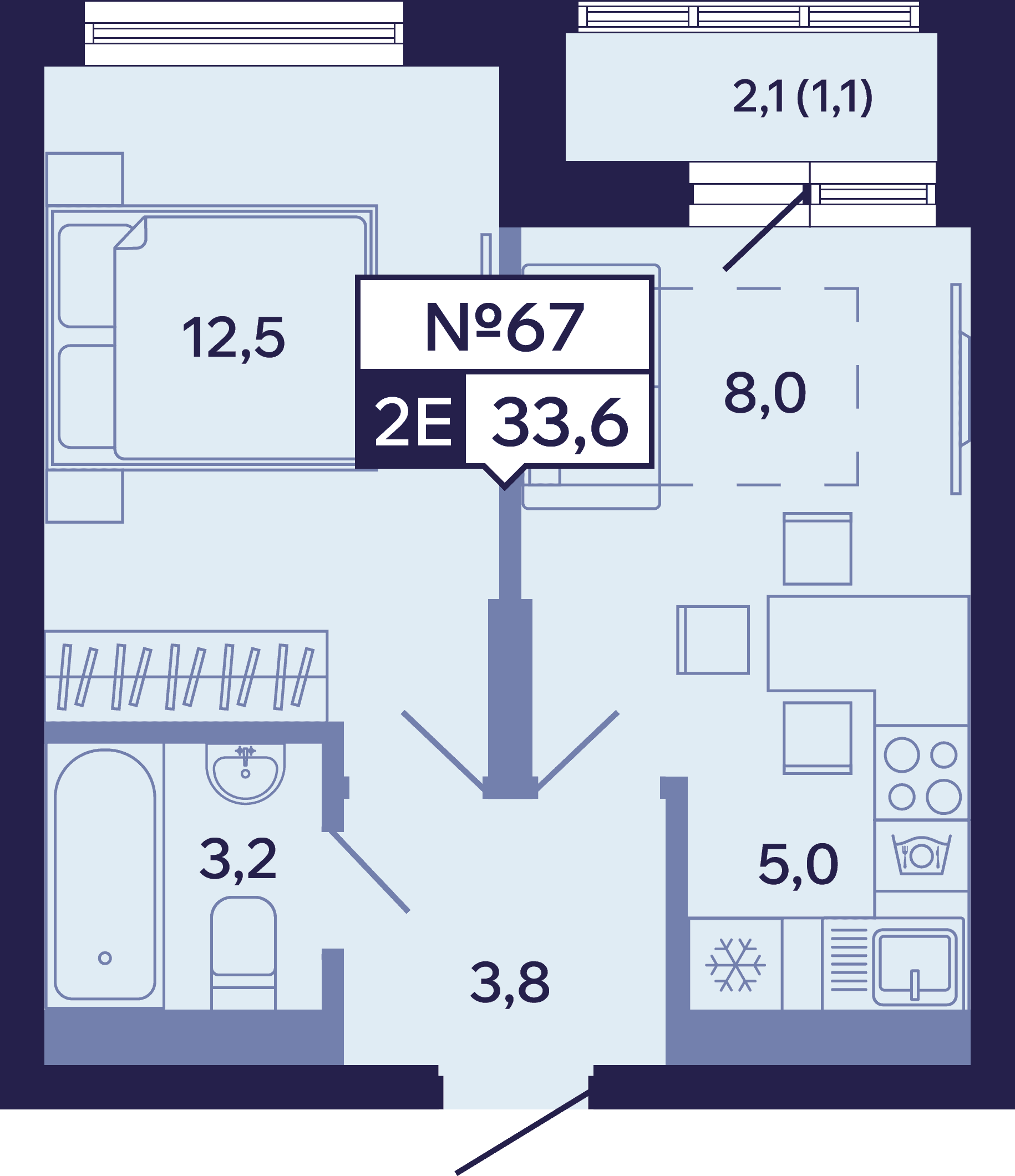 2 комн., 33.6 м²
