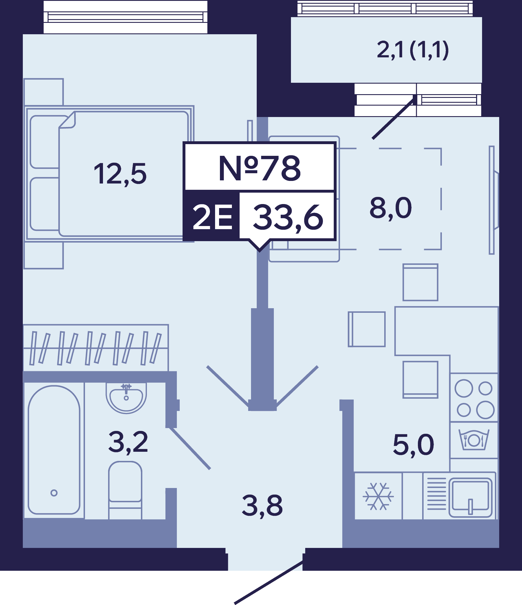 2 комн., 33.6 м²