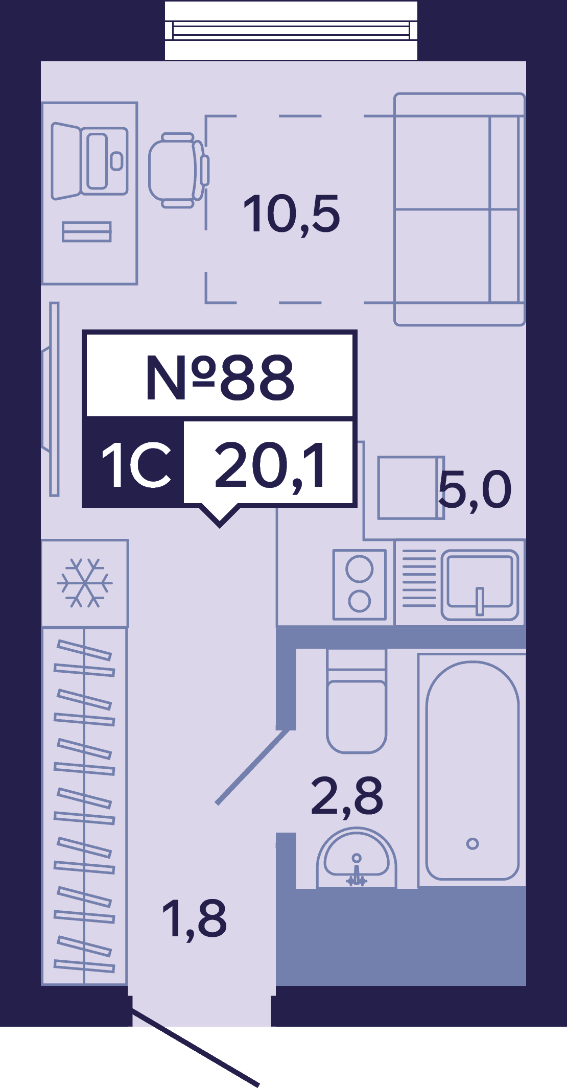 1 комн., 20.1 м²