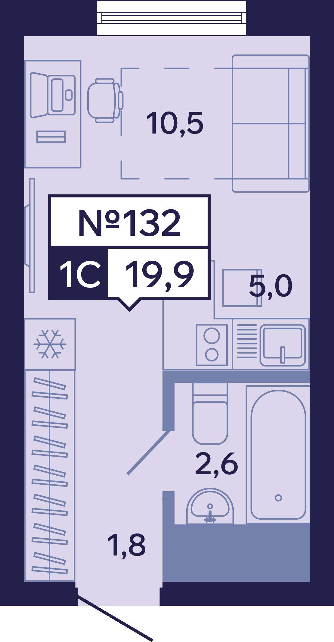 1 комн., 19.9 м²