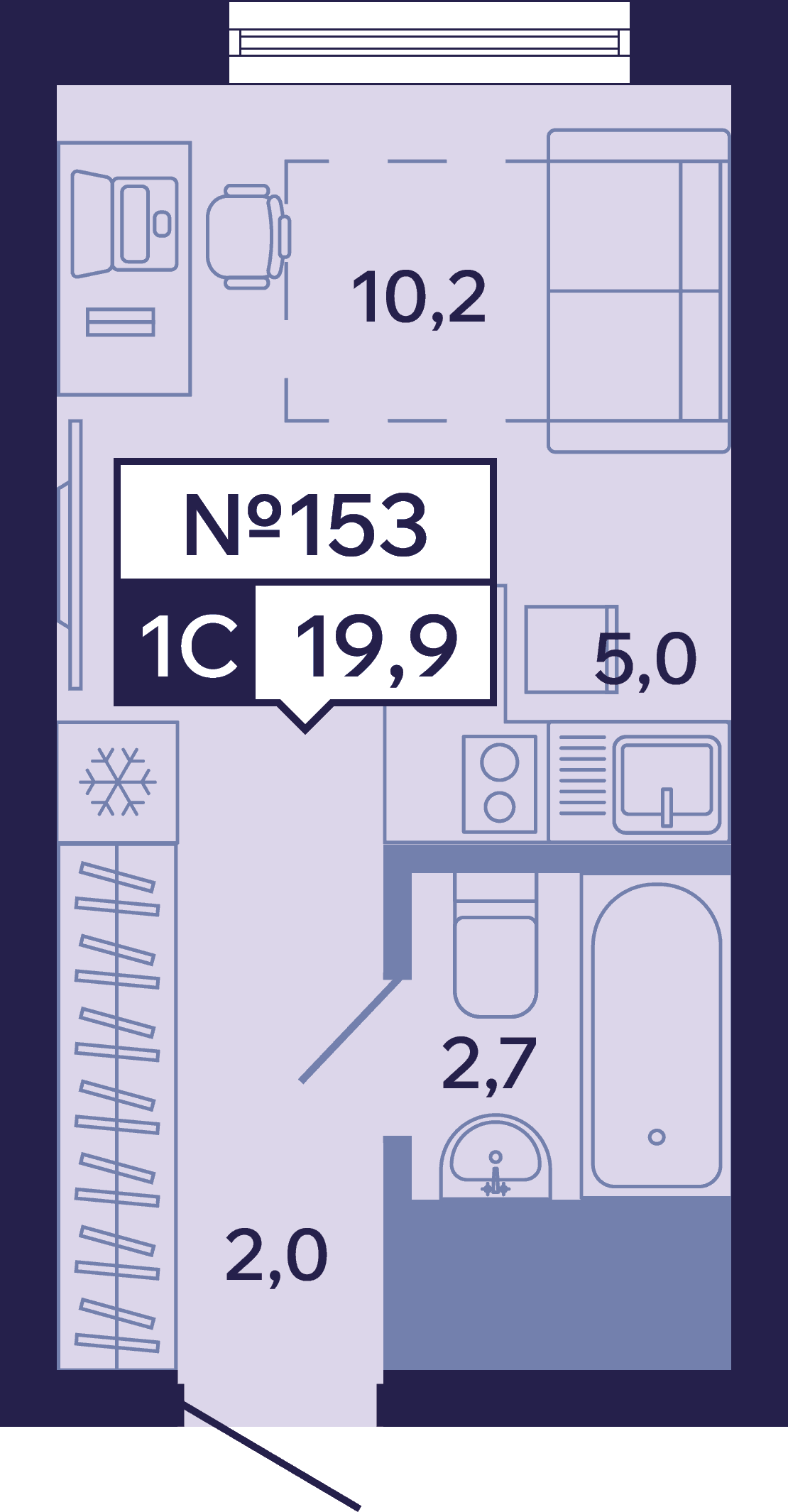 1 комн., 19.9 м²
