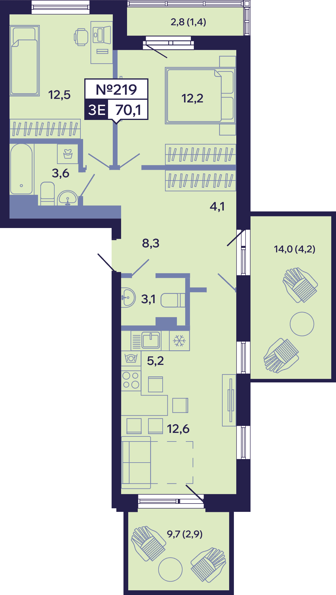 3 комн., 70.1 м²