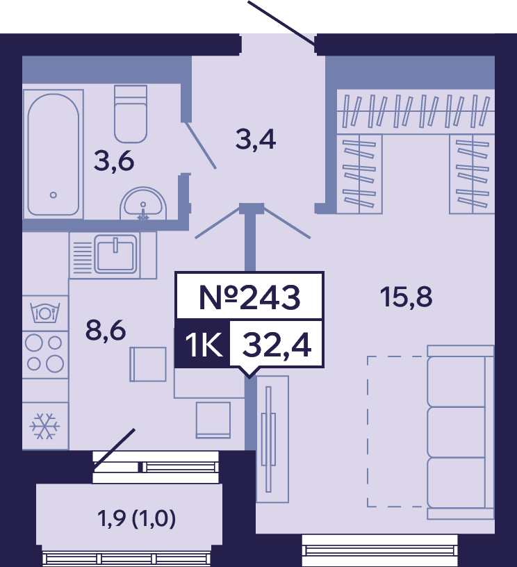 1 комн., 32.4 м²