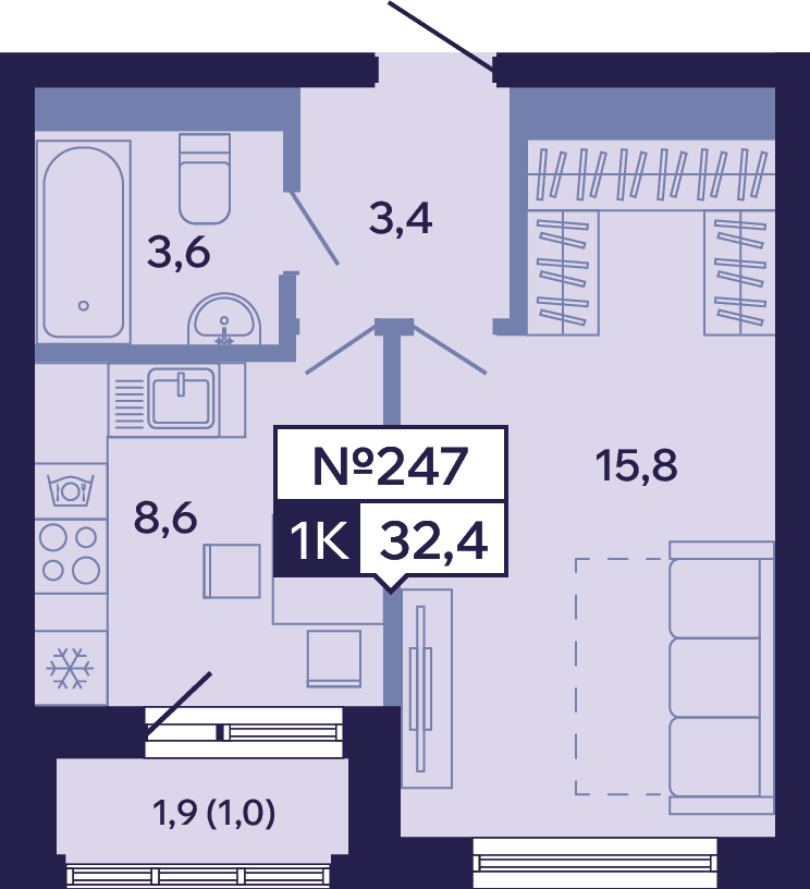 1 комн., 32.4 м²