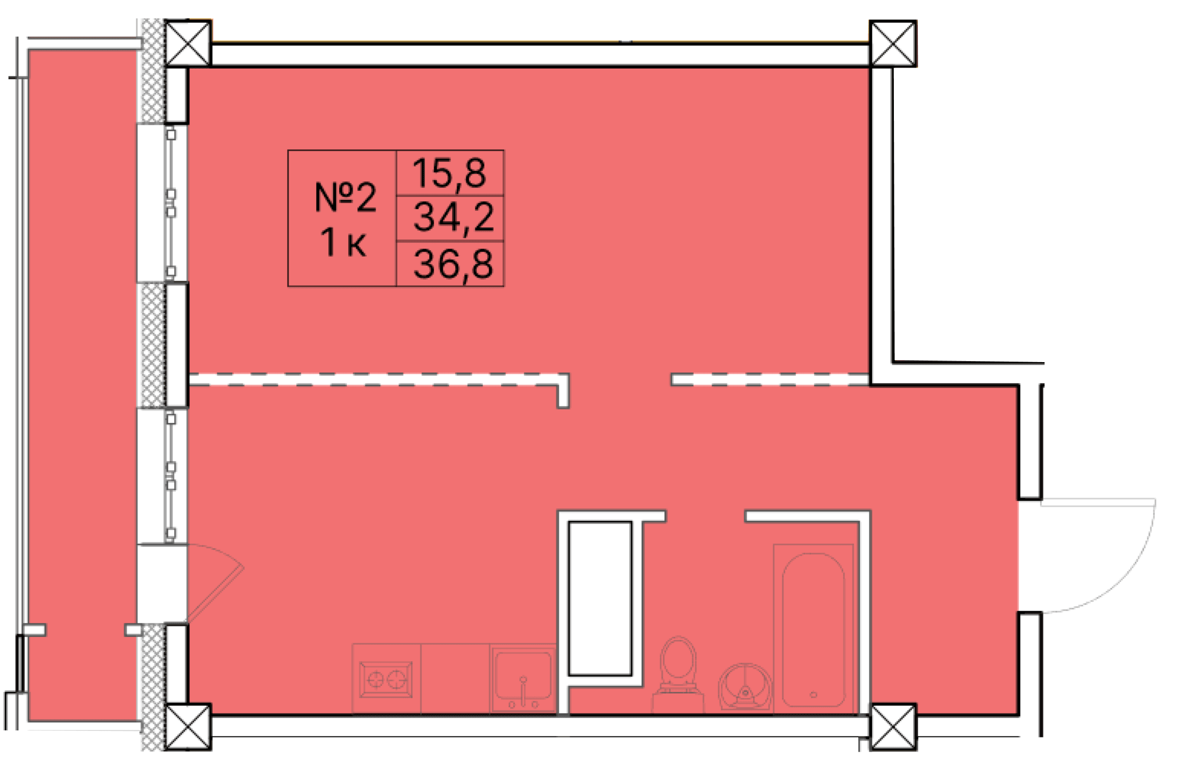 1 комн., 36.8 м²