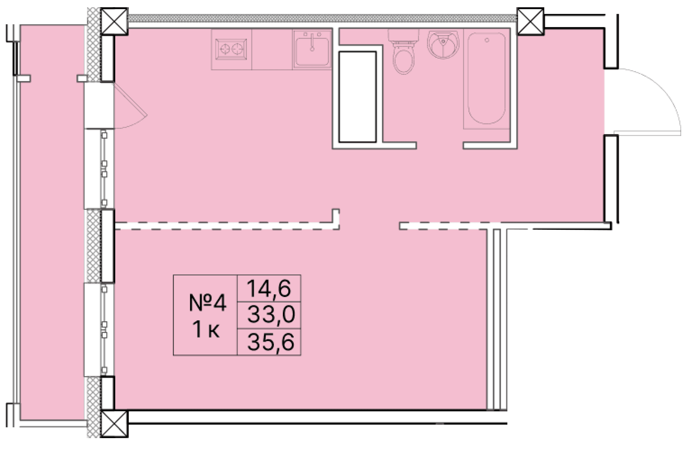 1 комн., 35.6 м²