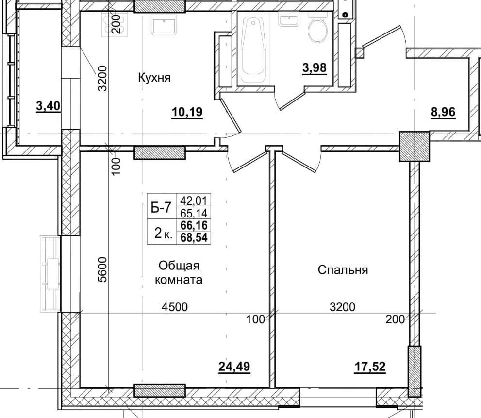 2 комн., 66.7 м²