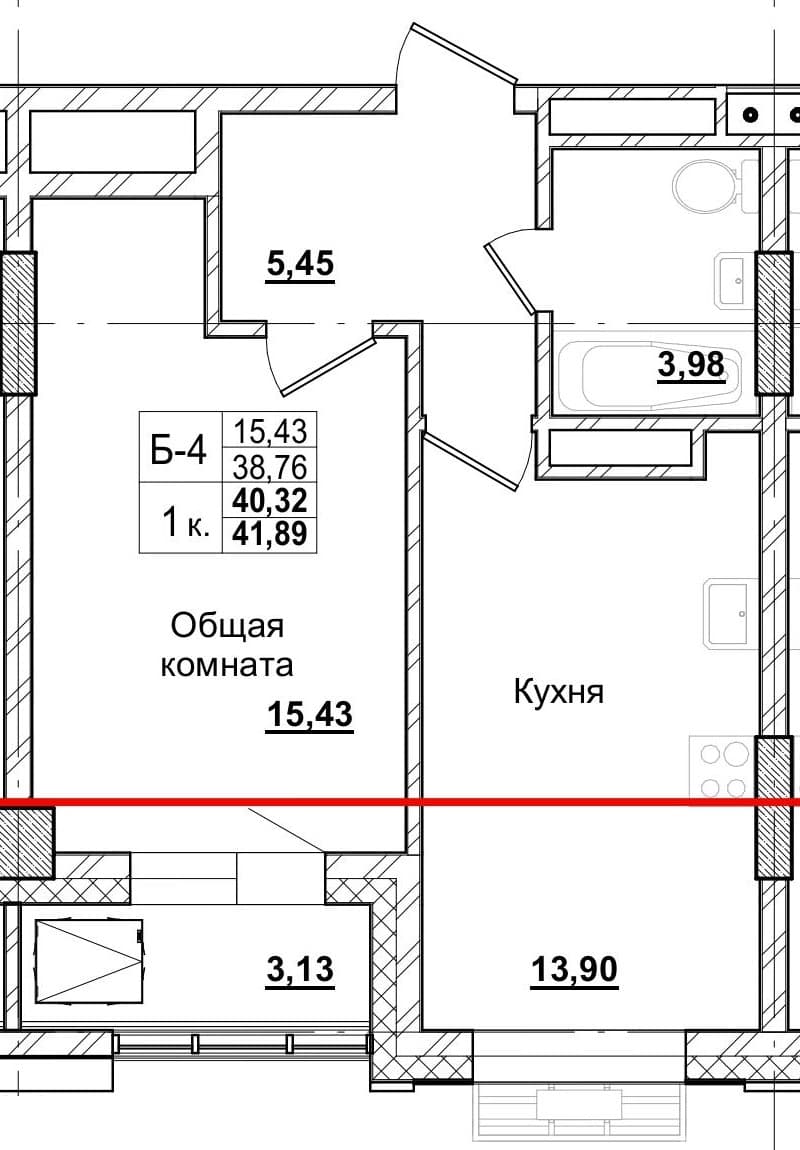 1 комн., 40.3 м²