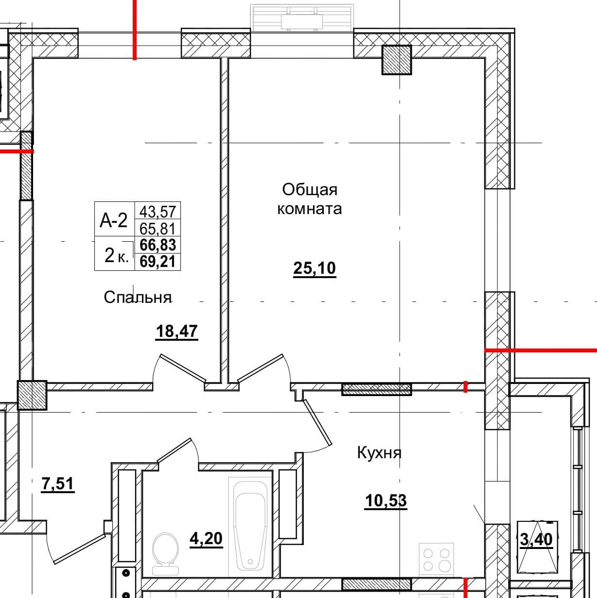 2 комн., 66.3 м²