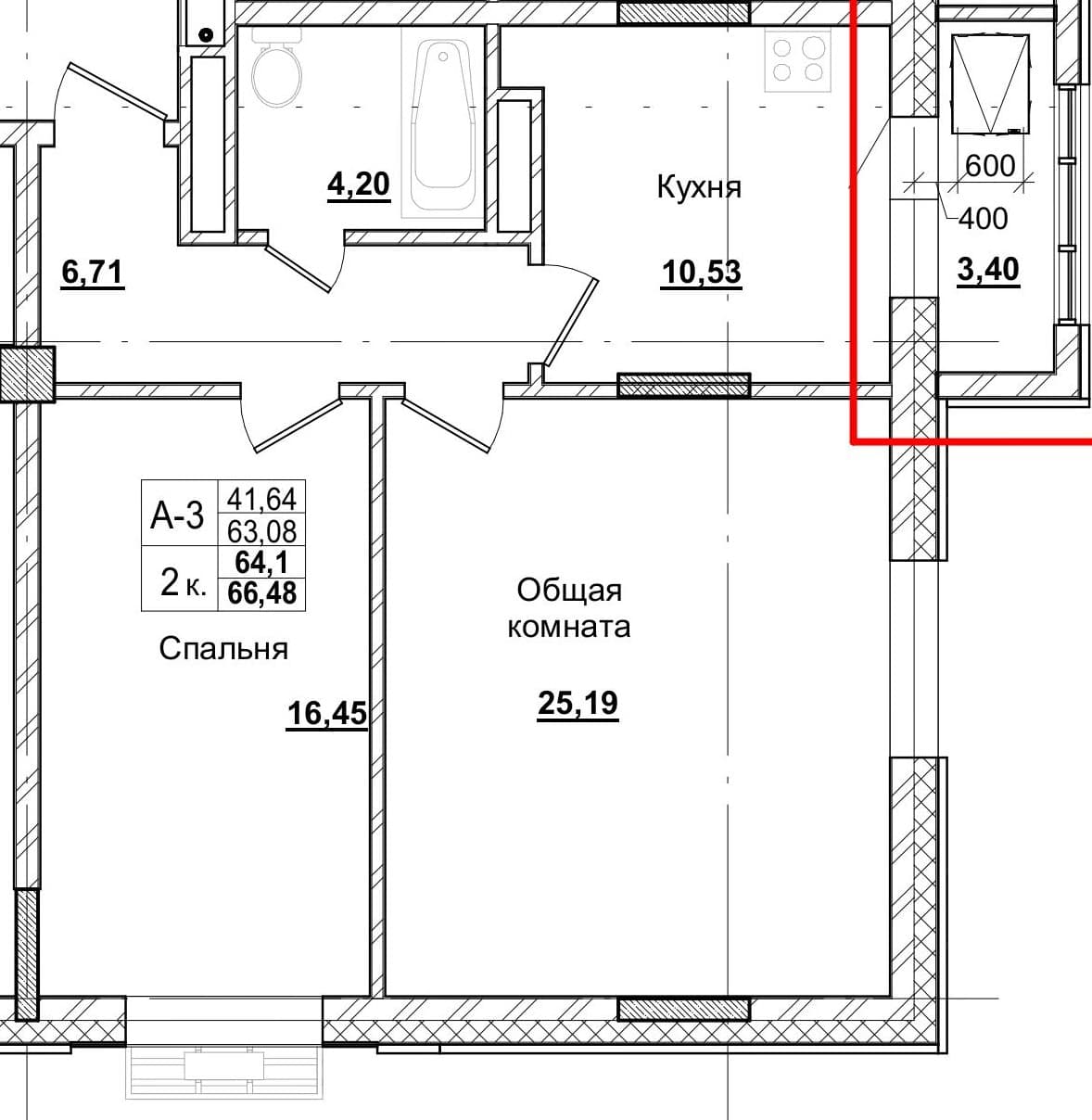 2 комн., 65.7 м²