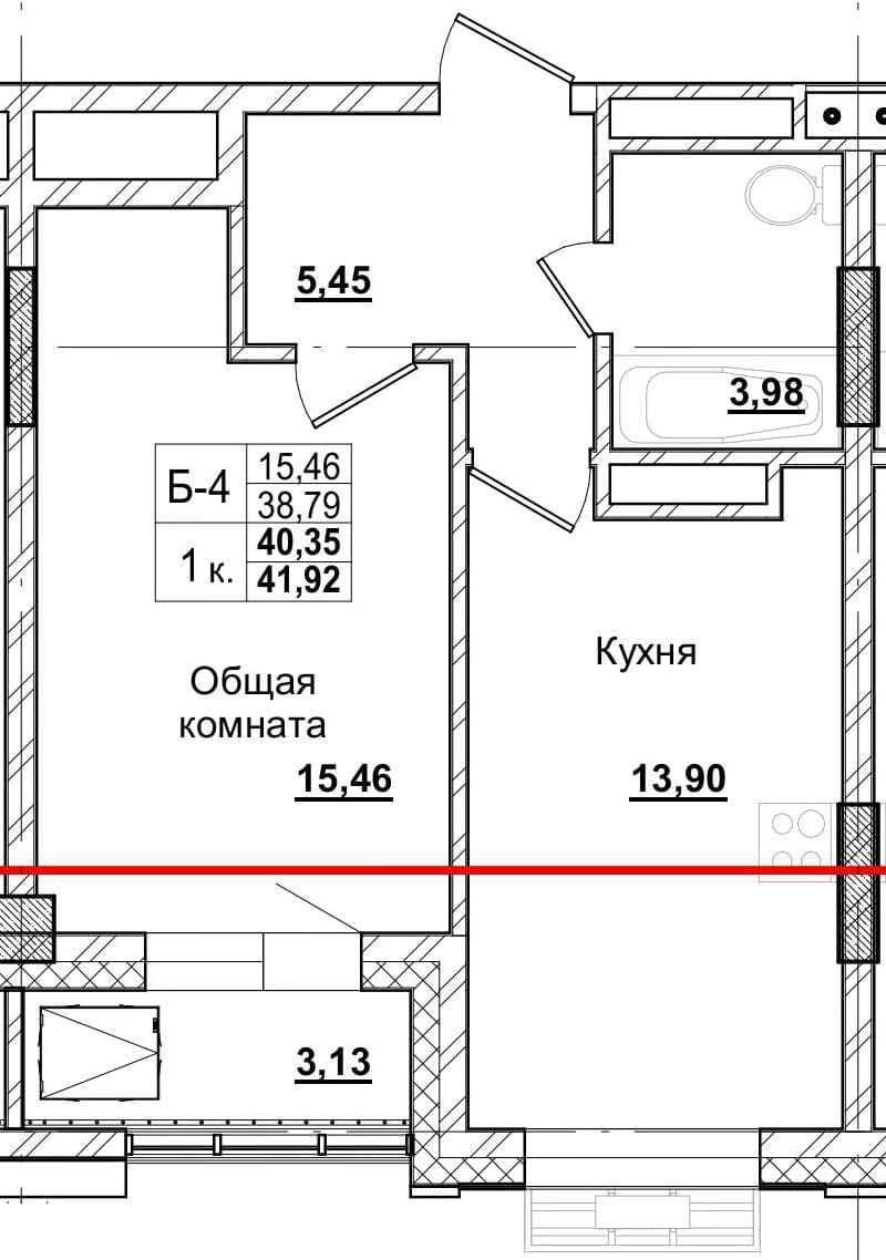 1 комн., 40.1 м²