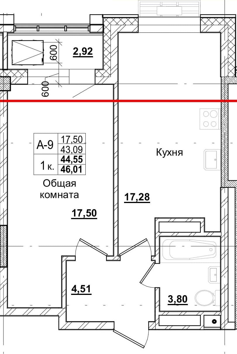 1 комн., 44.2 м²