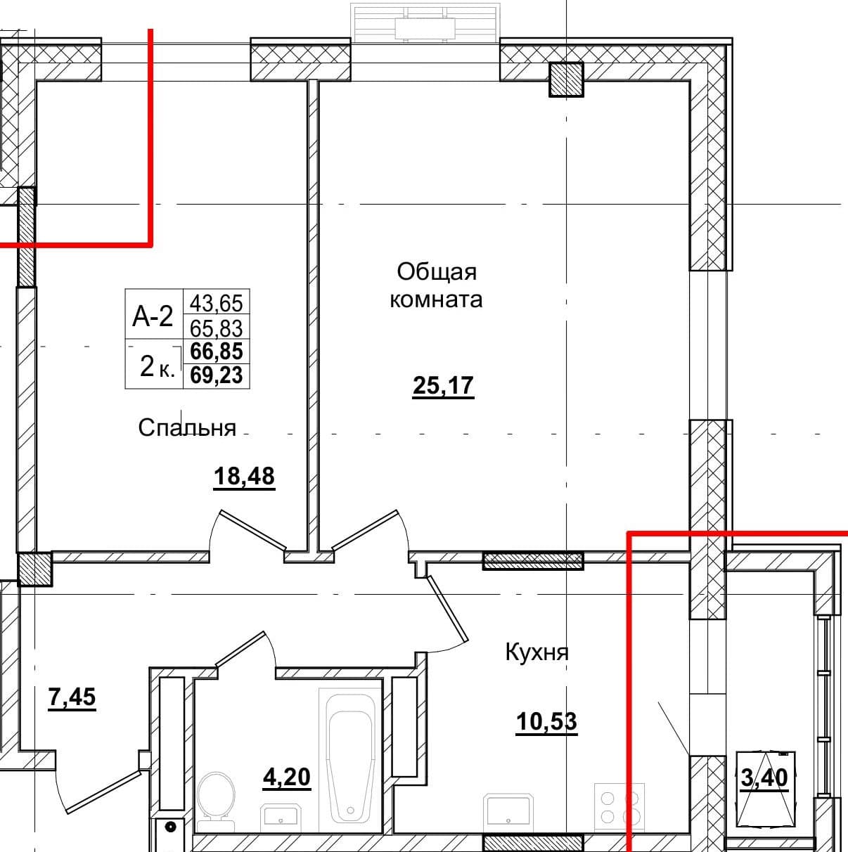 2 комн., 66.2 м²