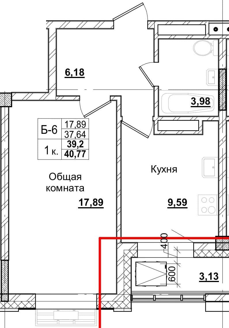 1 комн., 38.8 м²
