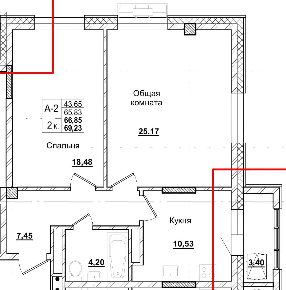 2 комн., 66.2 м²