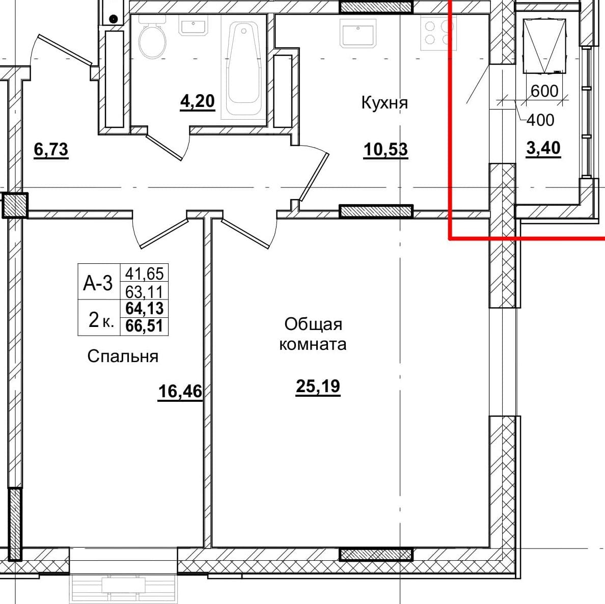 2 комн., 65.4 м²