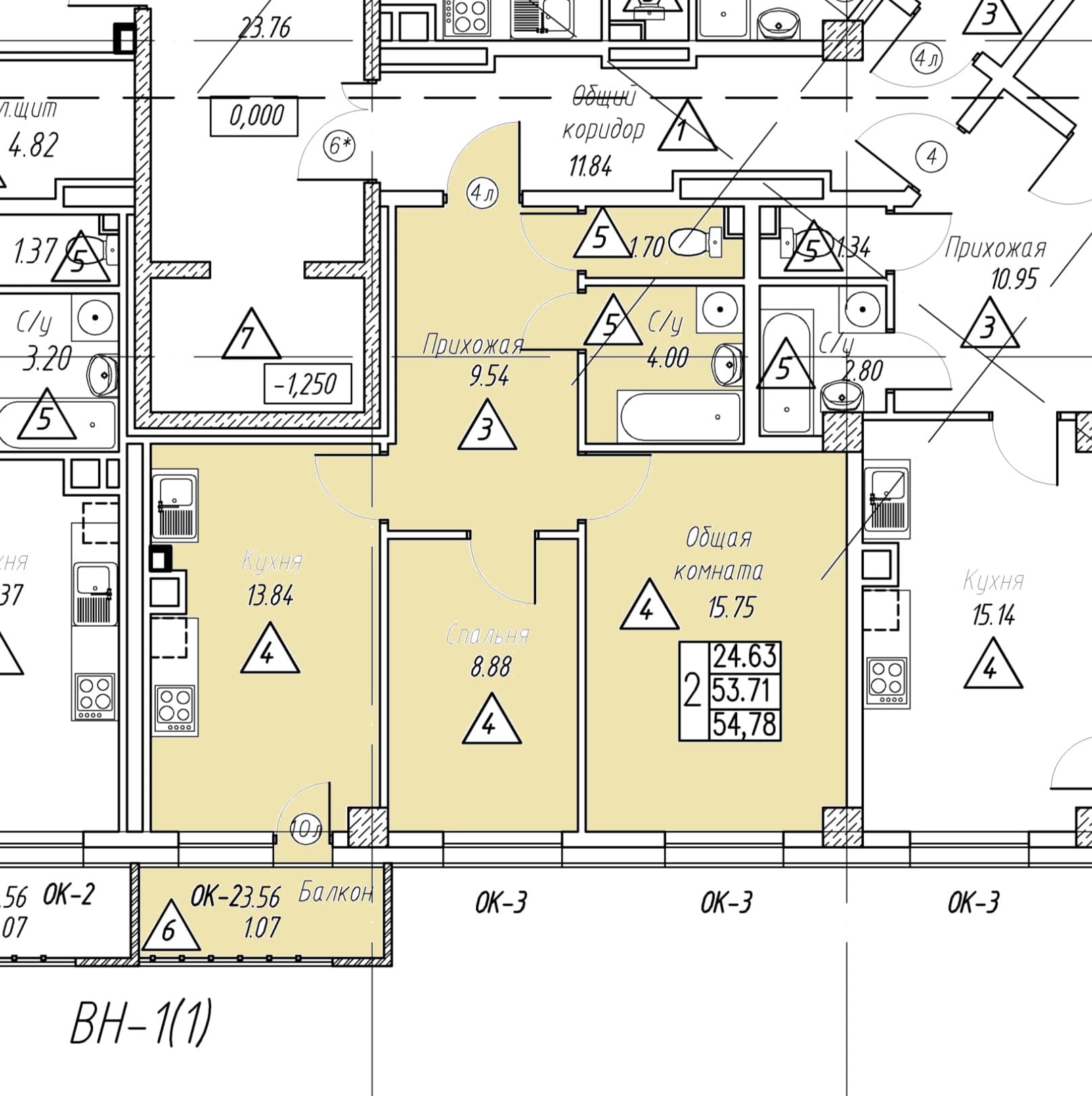 2 комн., 54.8 м²