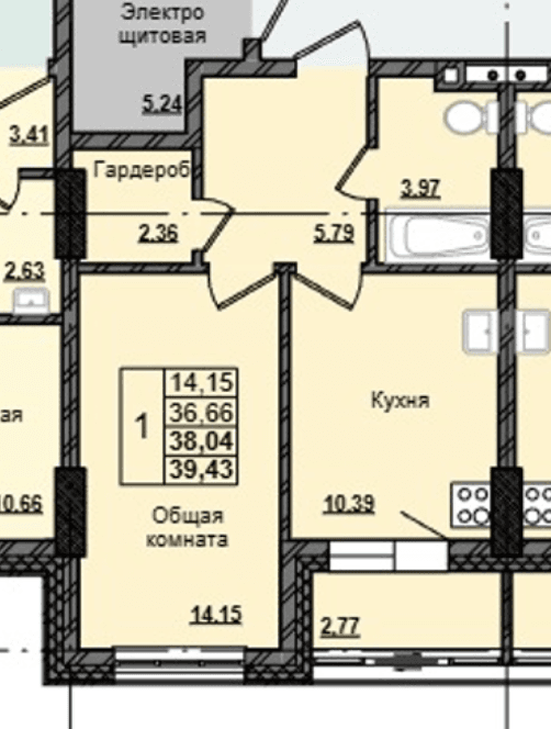 1 комн., 38.0 м²