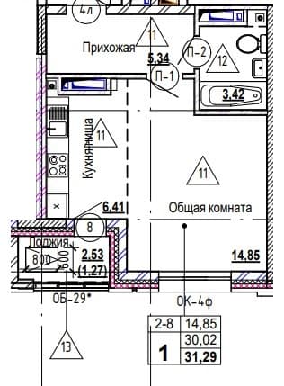 1 комн., 31.5 м²