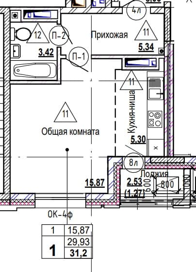 1 комн., 31.4 м²