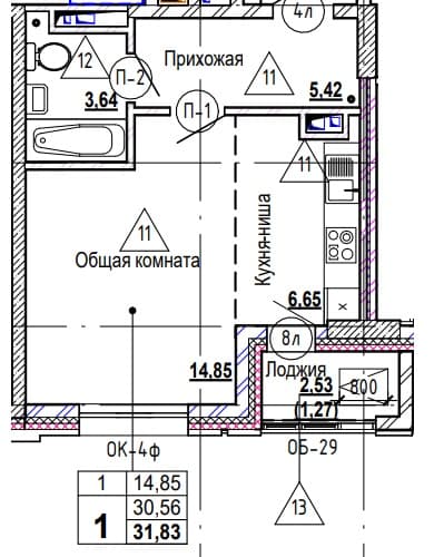 1 комн., 31.8 м²