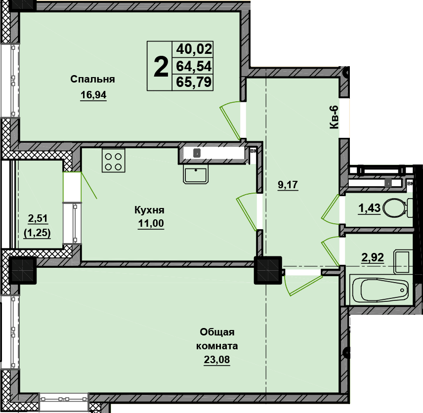 2 комн., 65.8 м²