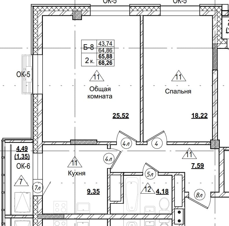2 комн., 66.2 м²