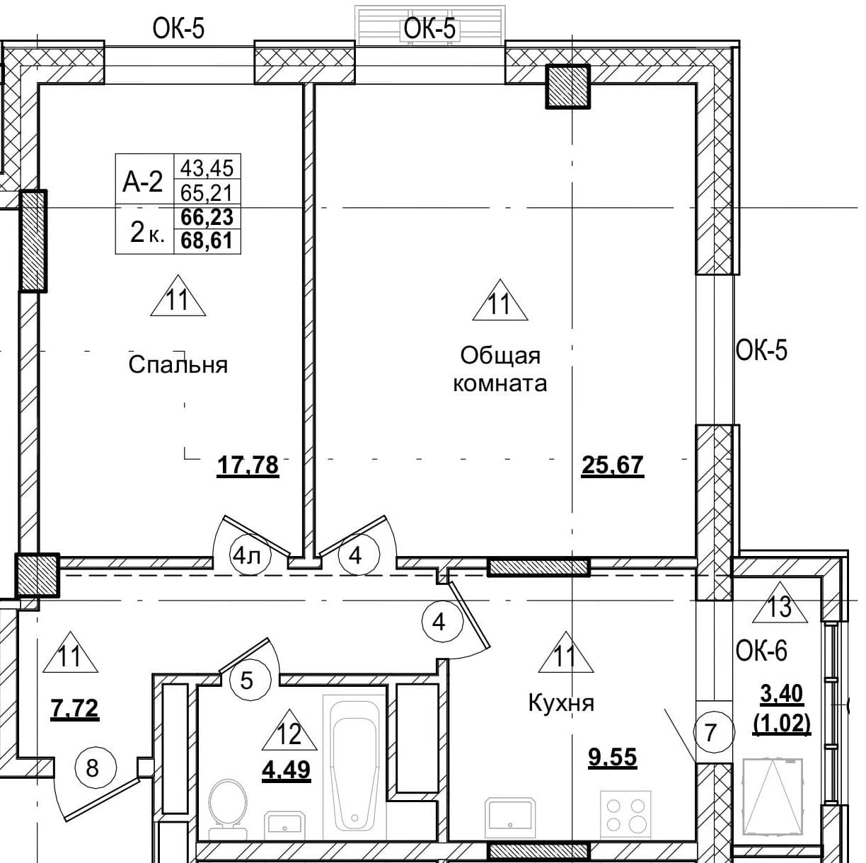 2 комн., 66.2 м²