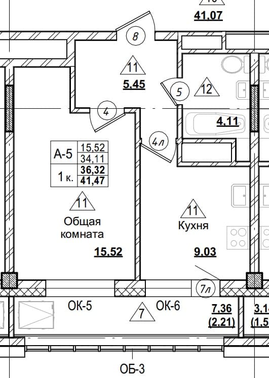 1 комн., 36.3 м²
