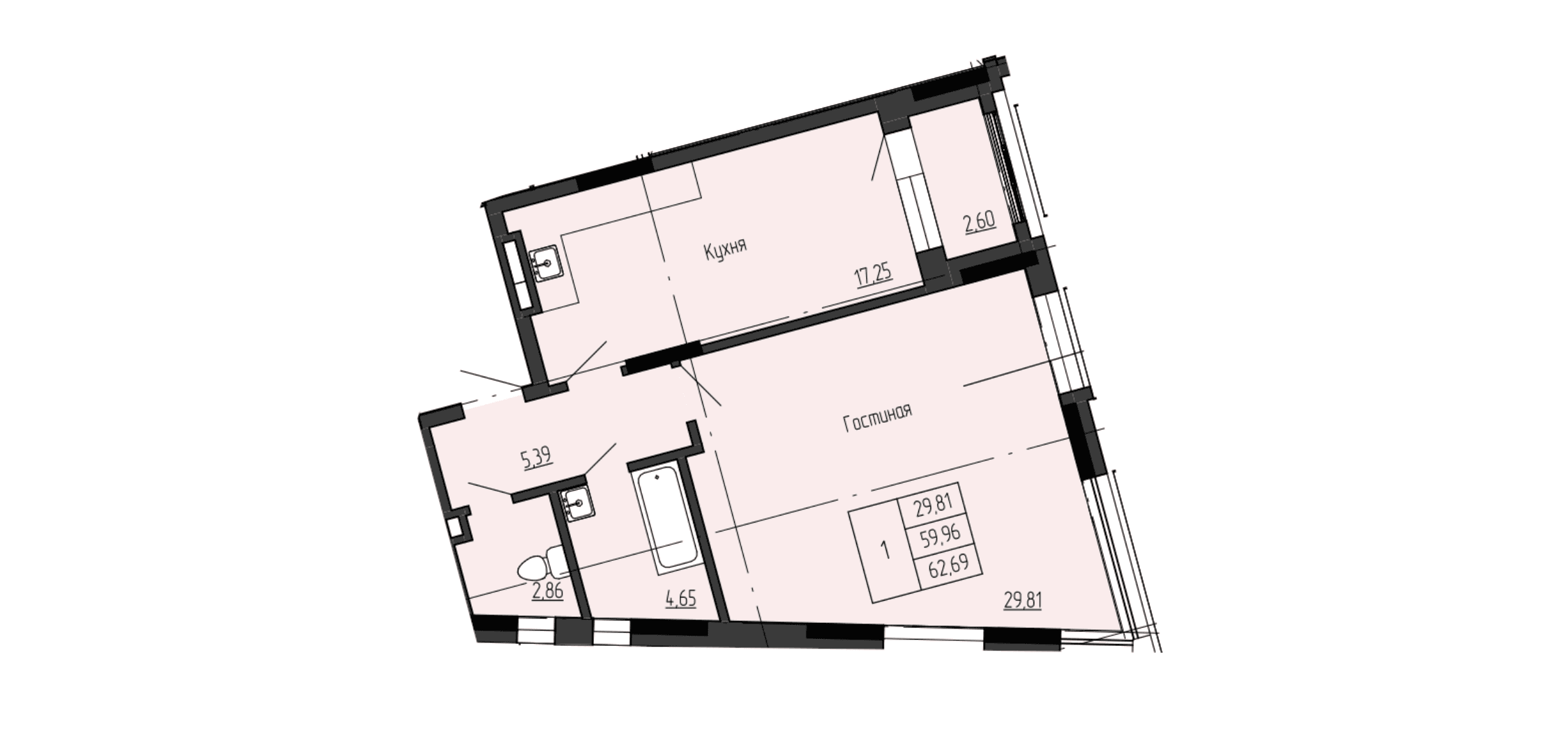 1 комн., 63.0 м²
