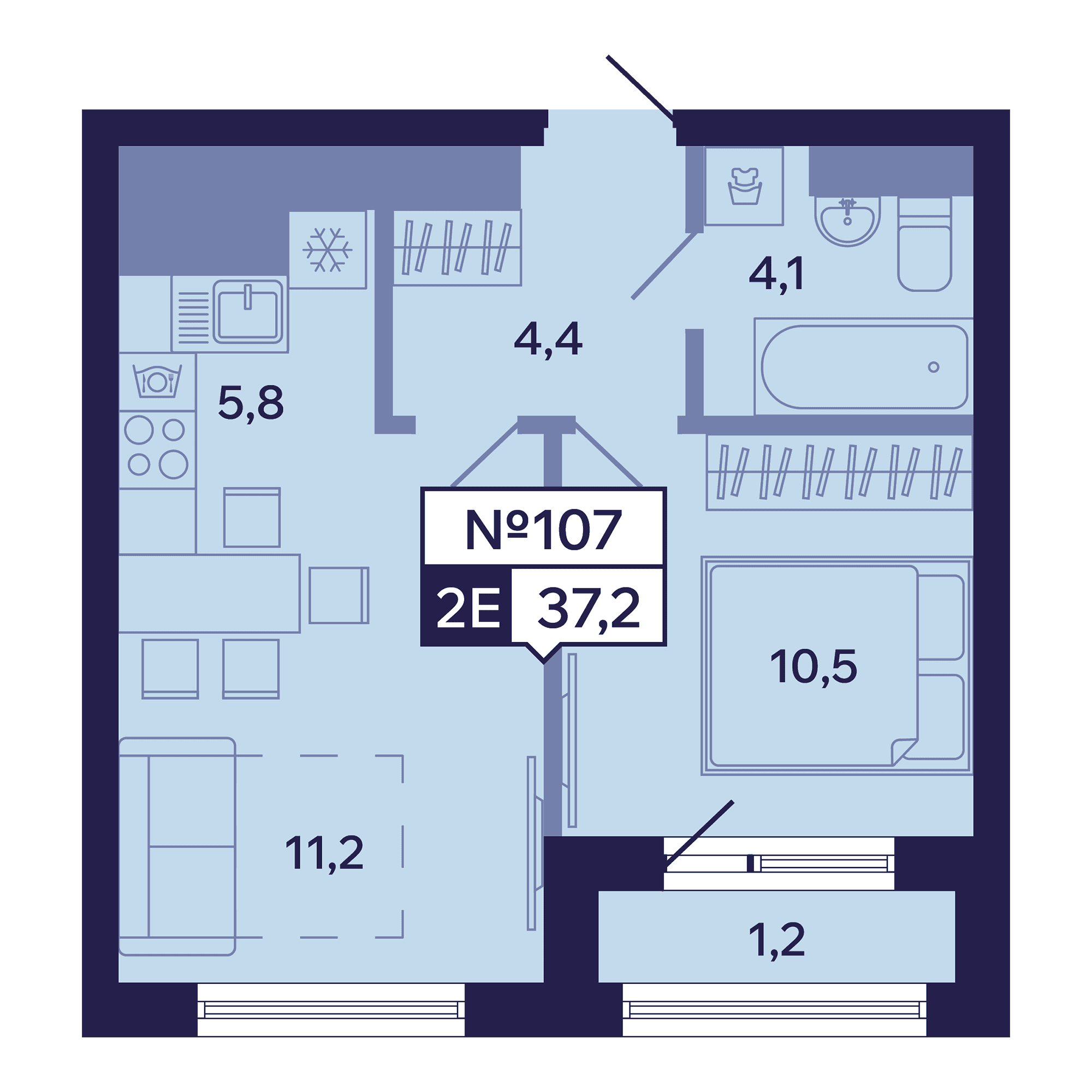 2 комн., 37.2 м²