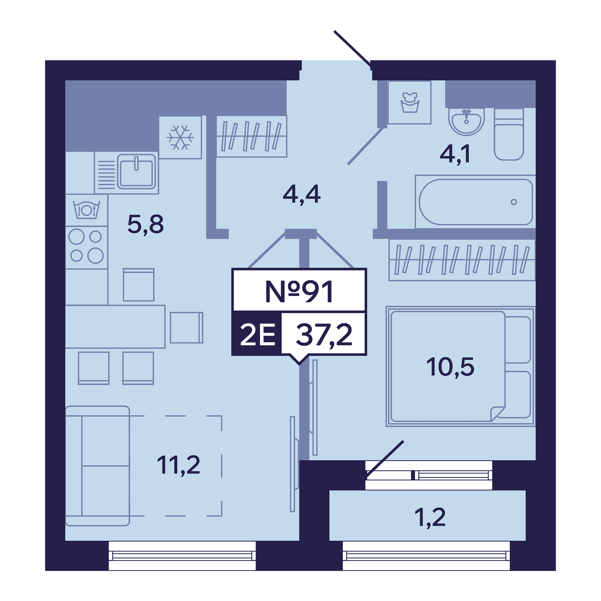 2 комн., 37.2 м²
