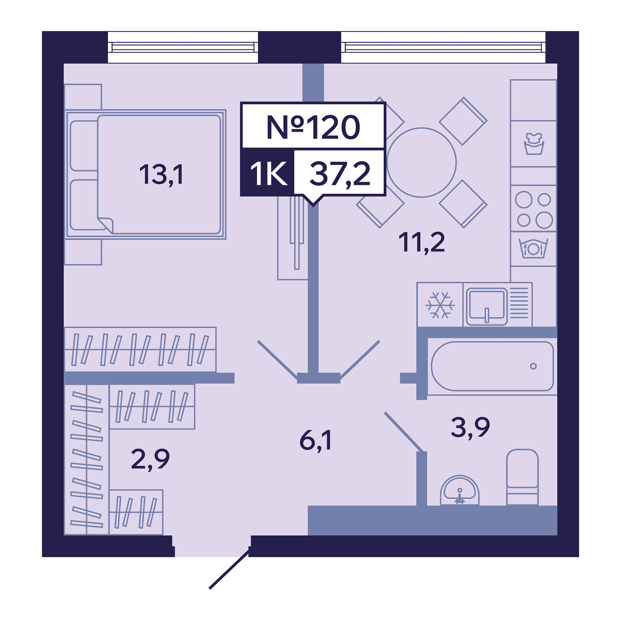 1 комн., 37.2 м²